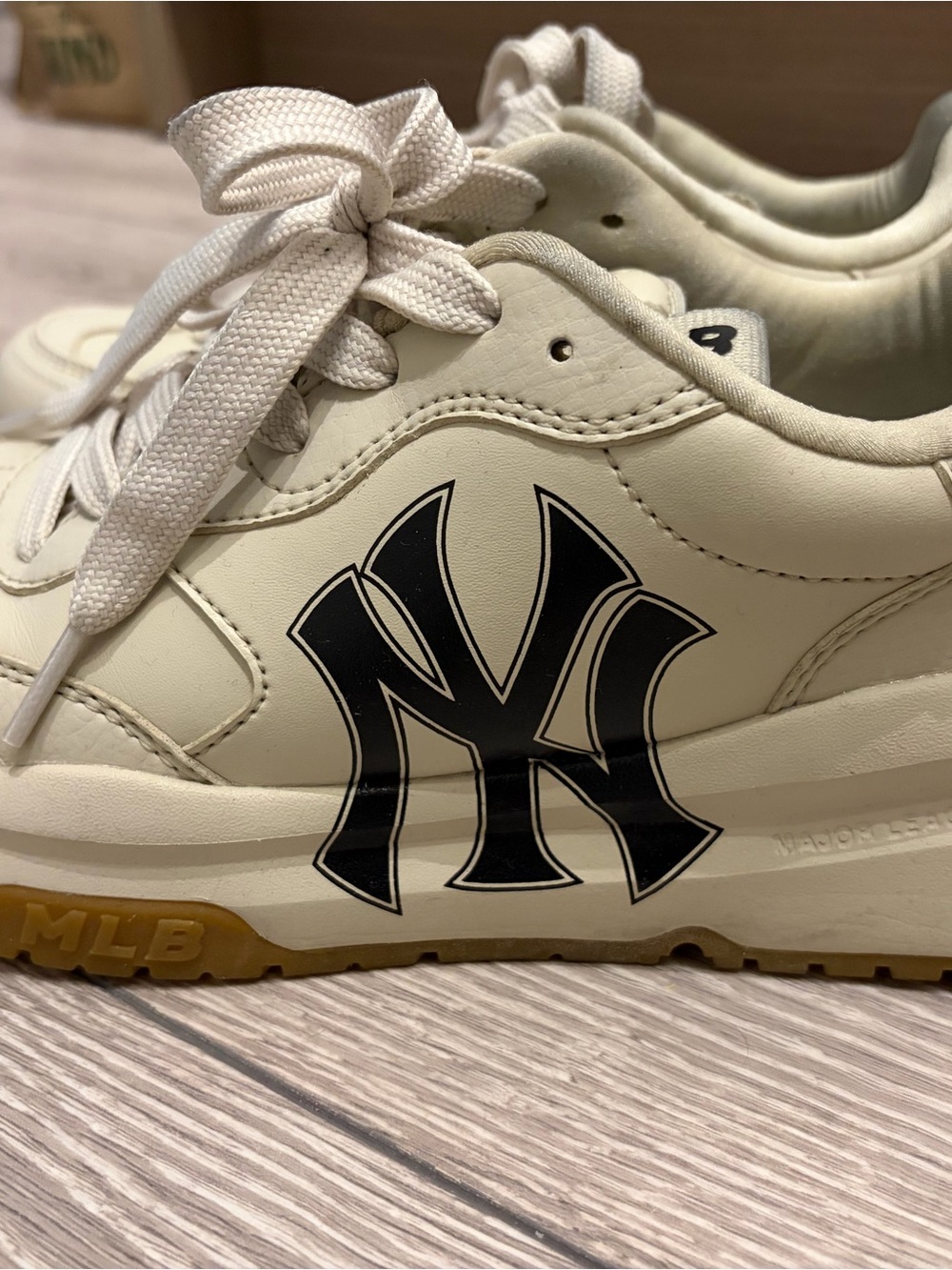 MLB Kids Off-White Leather Sneakers with Black Logo